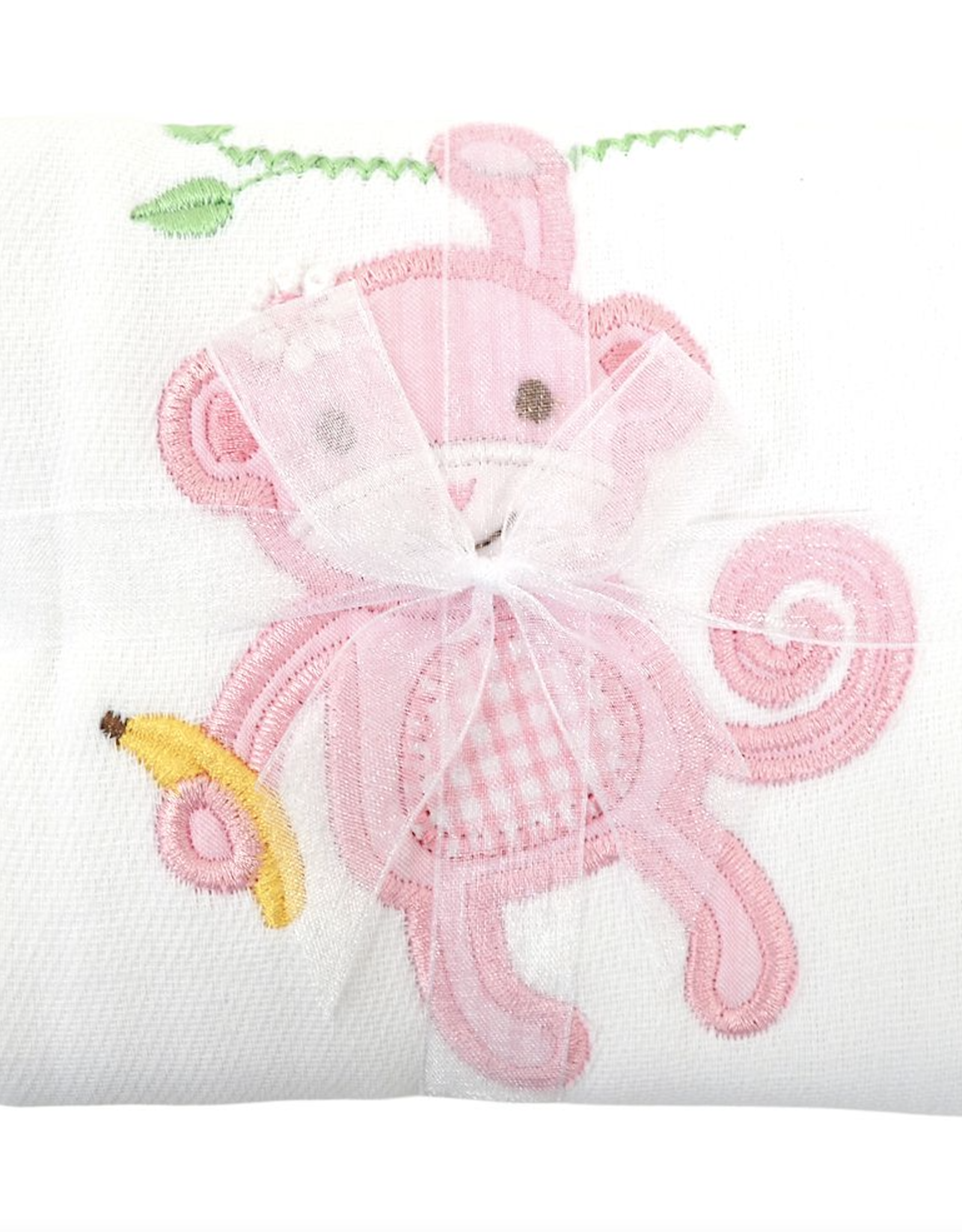 Three Marthas Burp Appliqued Pink Monkey