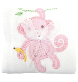 Three Marthas Burp Appliqued Pink Monkey