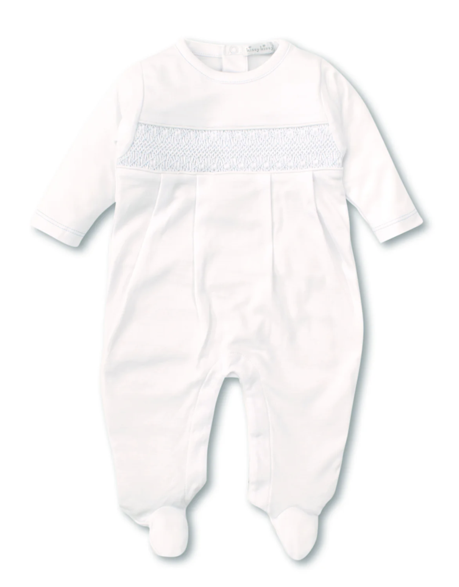 Kissy Kissy Footie Hand-Smocked White w/ Blue