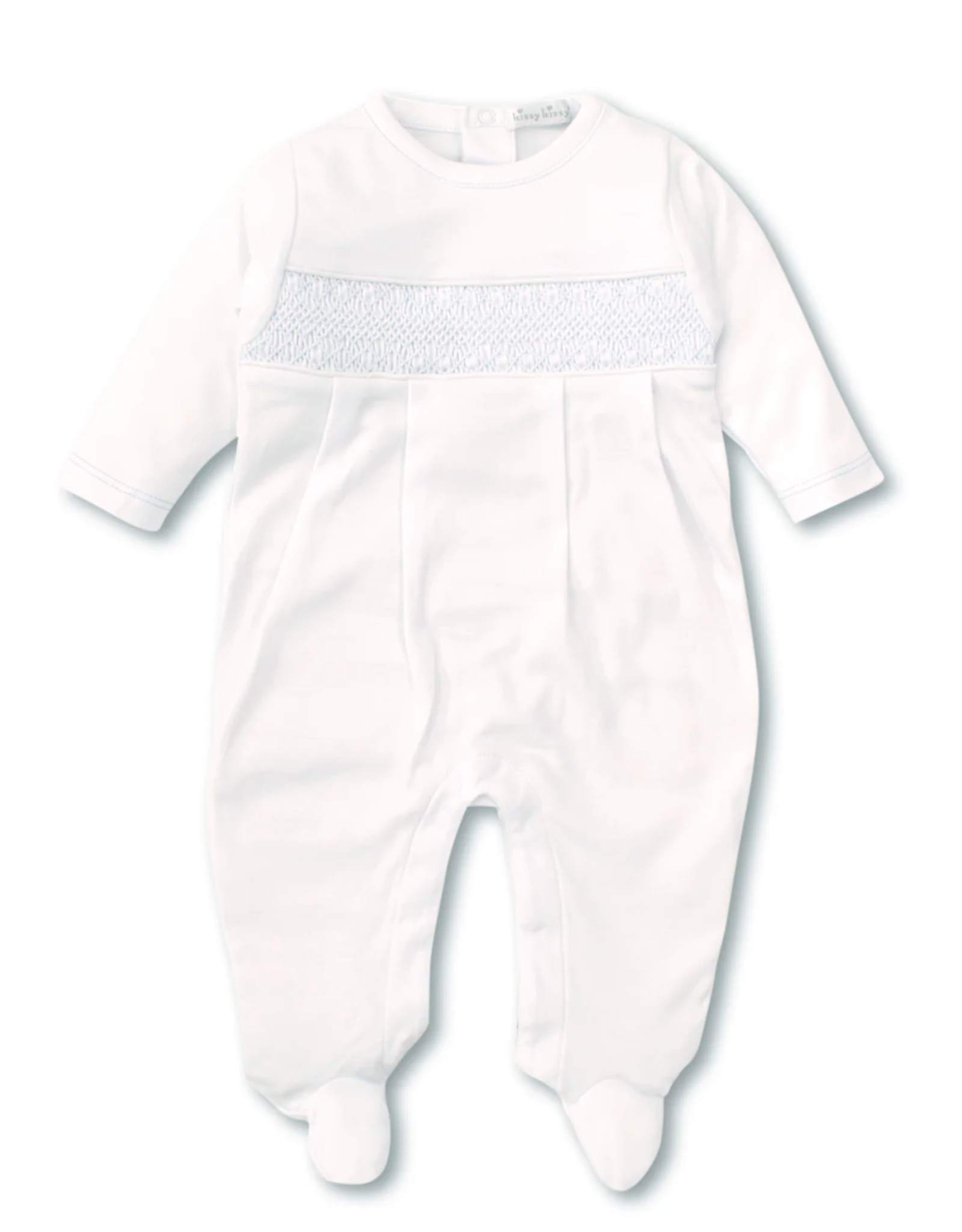 Kissy Kissy Footie Hand-Smocked White w/ Blue xx