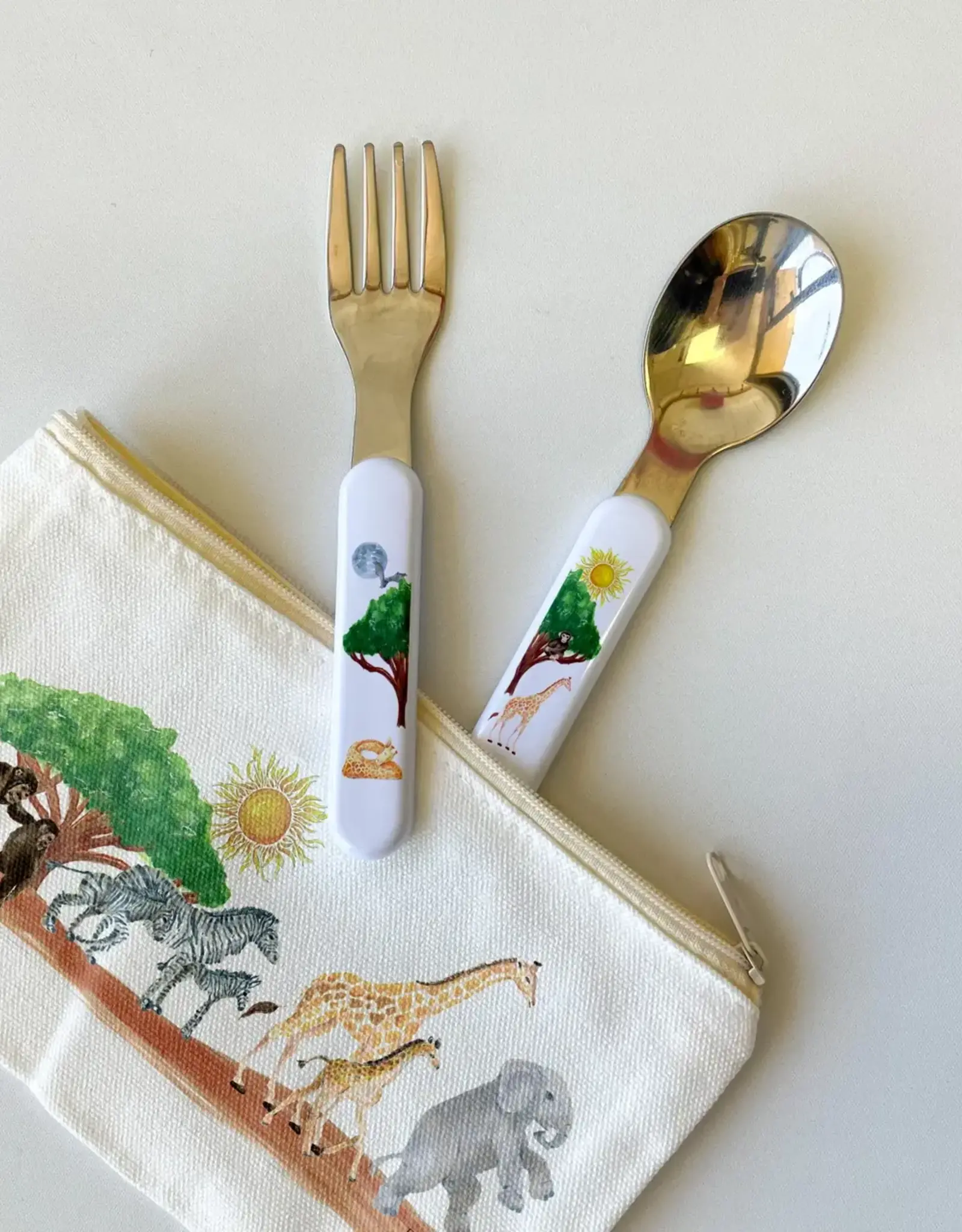 Dishique Safari Themed Kids Fork & Spoon Utensil Set