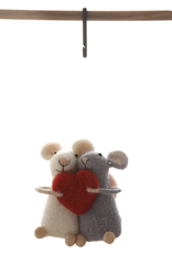 Creative Co-op Wool Felt Mice w/ Heart Ornament