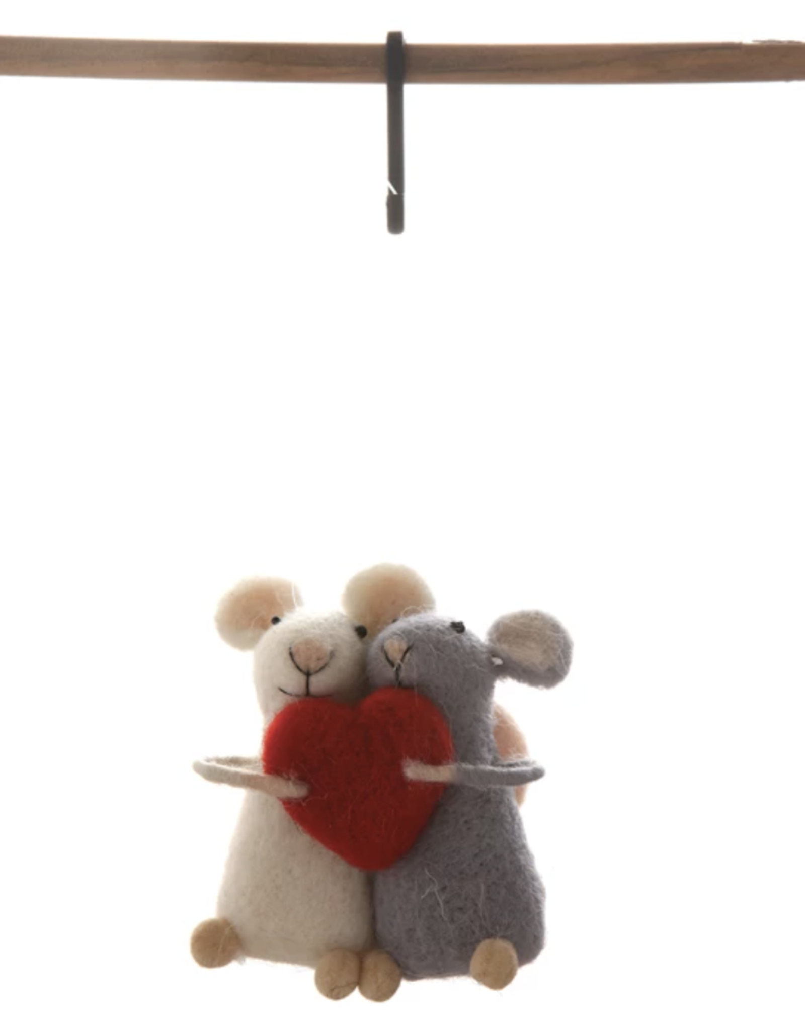 Creative Co-op Wool Felt Mice w/ Heart Ornament