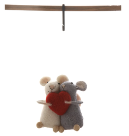 Creative Co-op Wool Felt Mice w/ Heart Ornament