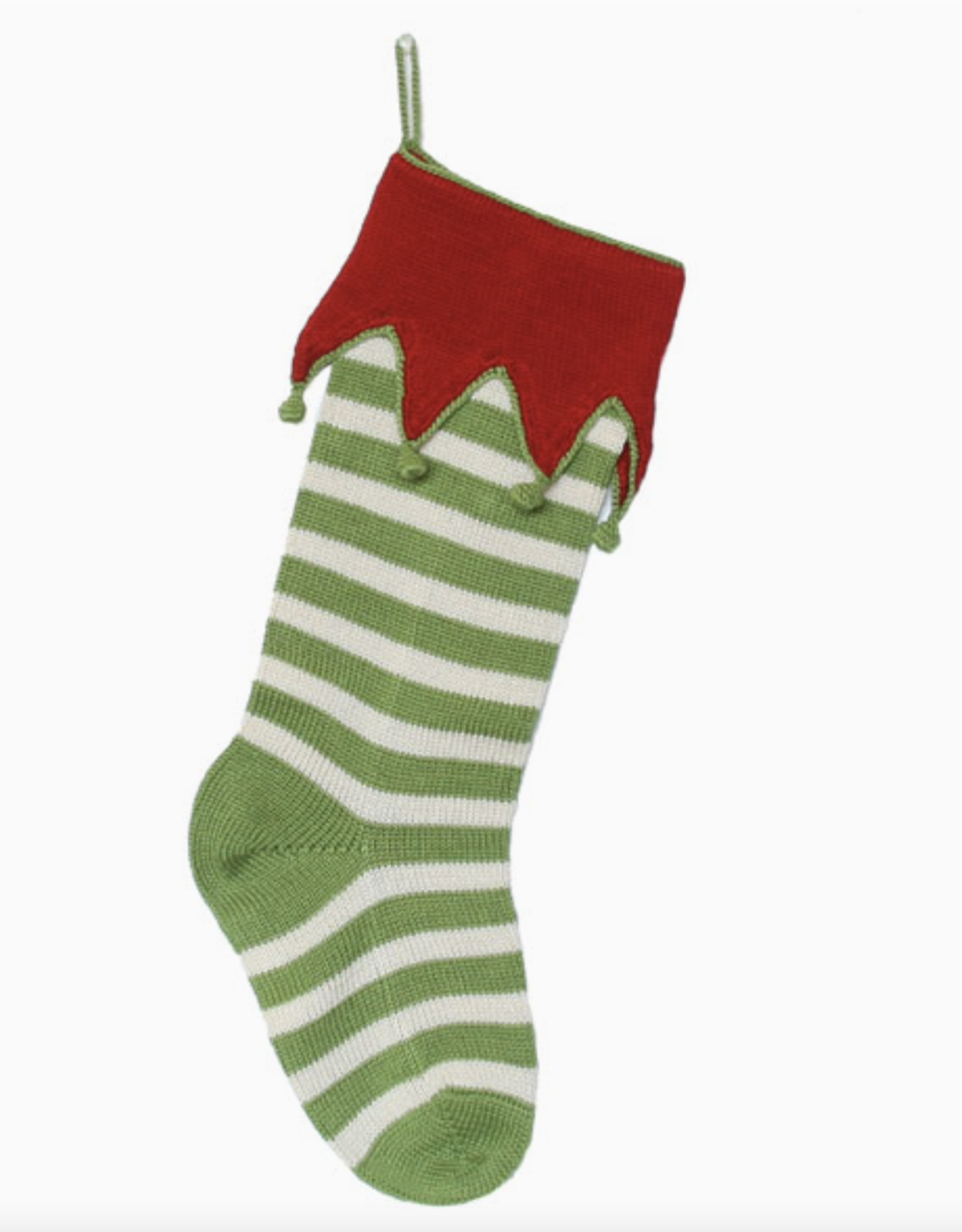 Melange Elf Cuff Striped Stocking Green