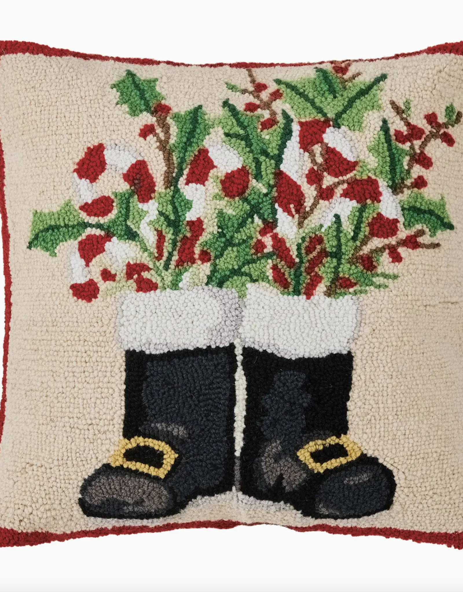 Santa's Boots Hooked Pillow