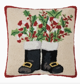 Santa's Boots Hooked Pillow