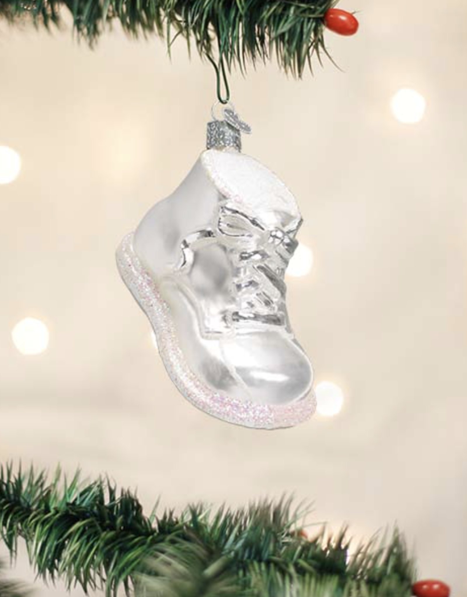Old World Christmas White Baby Shoe Ornament