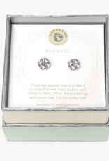 Spartina Earrings Blessed Crystal Clover Silver