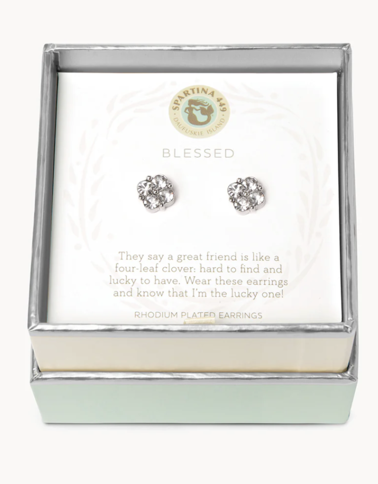 Spartina Earrings Blessed Crystal Clover Silver