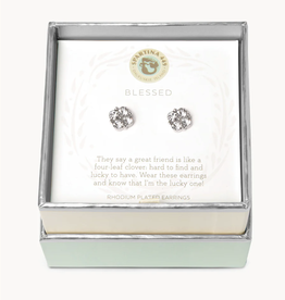 Spartina Earrings Blessed Crystal Clover Silver