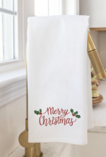 Rustic Marlin Tea Towel Holly Leaves Merry Christmas
