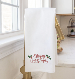 Rustic Marlin Tea Towel Holly Leaves Merry Christmas