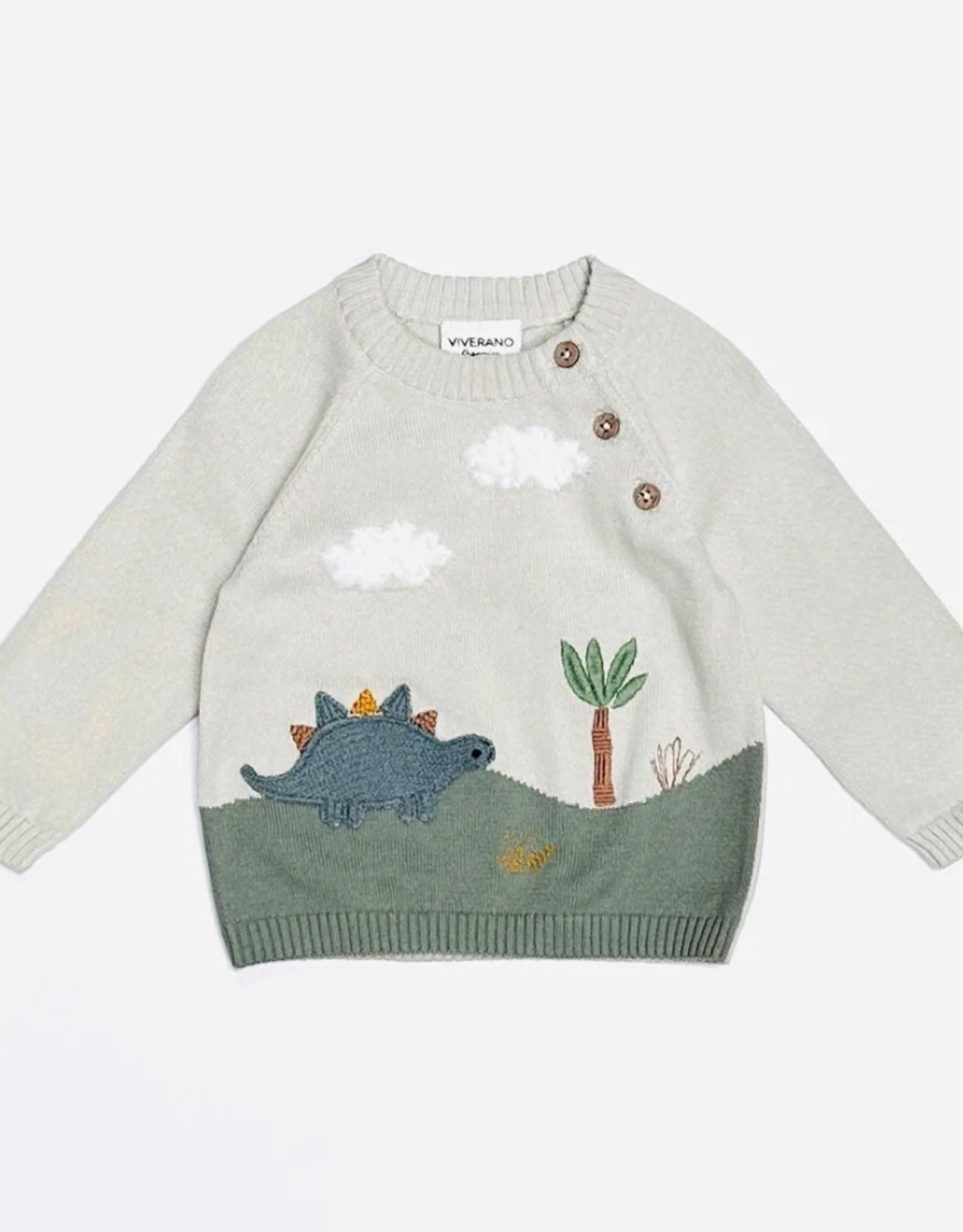 Viverano Organics Dino Applique Button Baby Pullover Sweater
