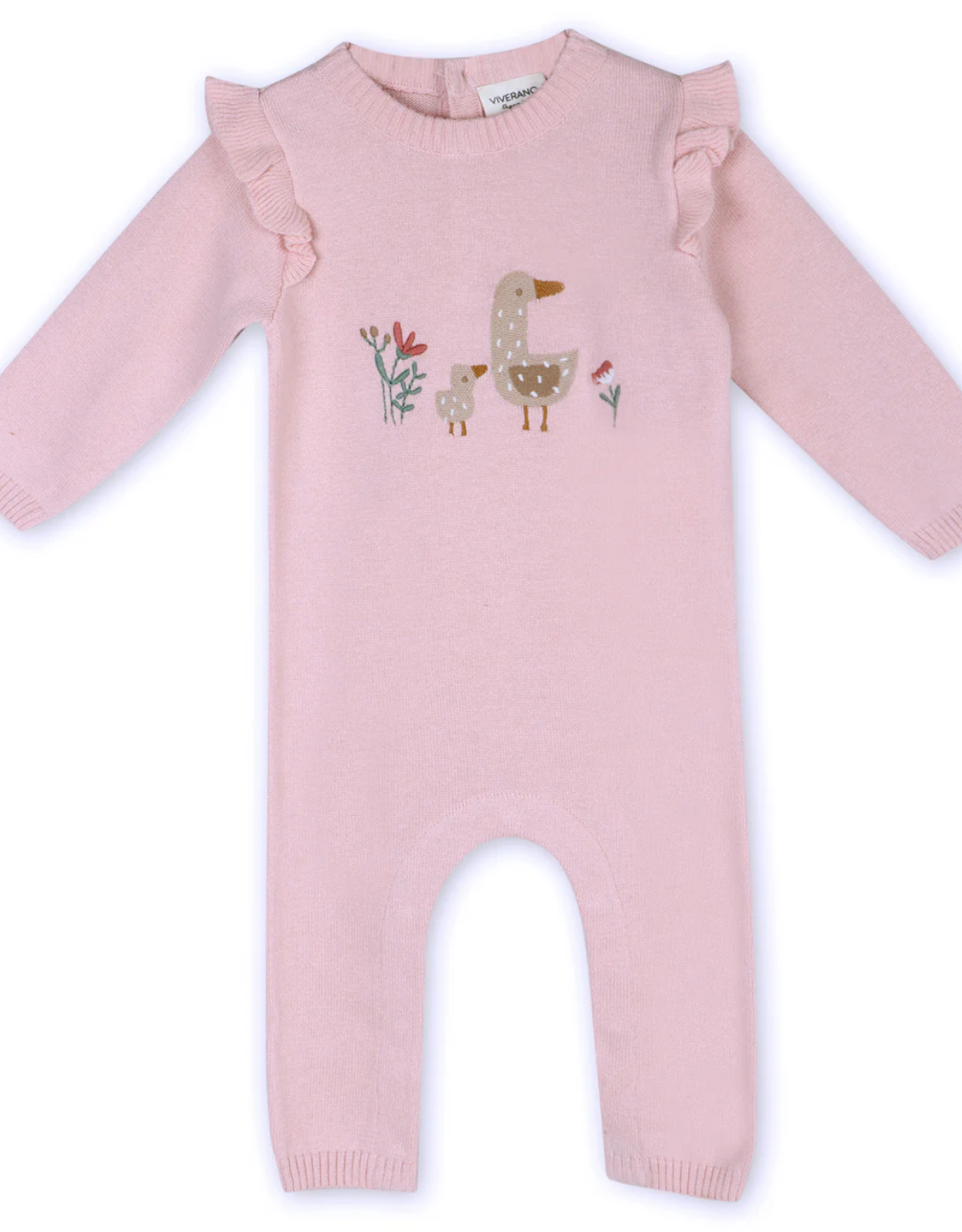 Viverano Organics Duck Mommy & Me Embroidered Ruffle Knit Jumpsuit