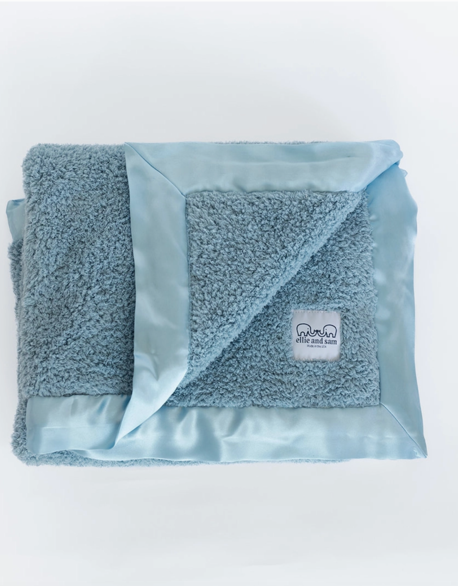 Ellie and Sam Chenille Satin Border Blanket Powder Blue