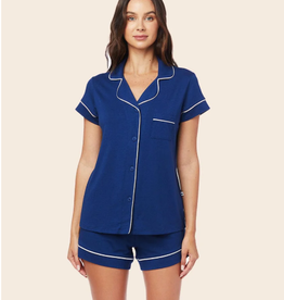 The Cat's Pajamas Pajamas Marine Blue Pima Knit Short Set