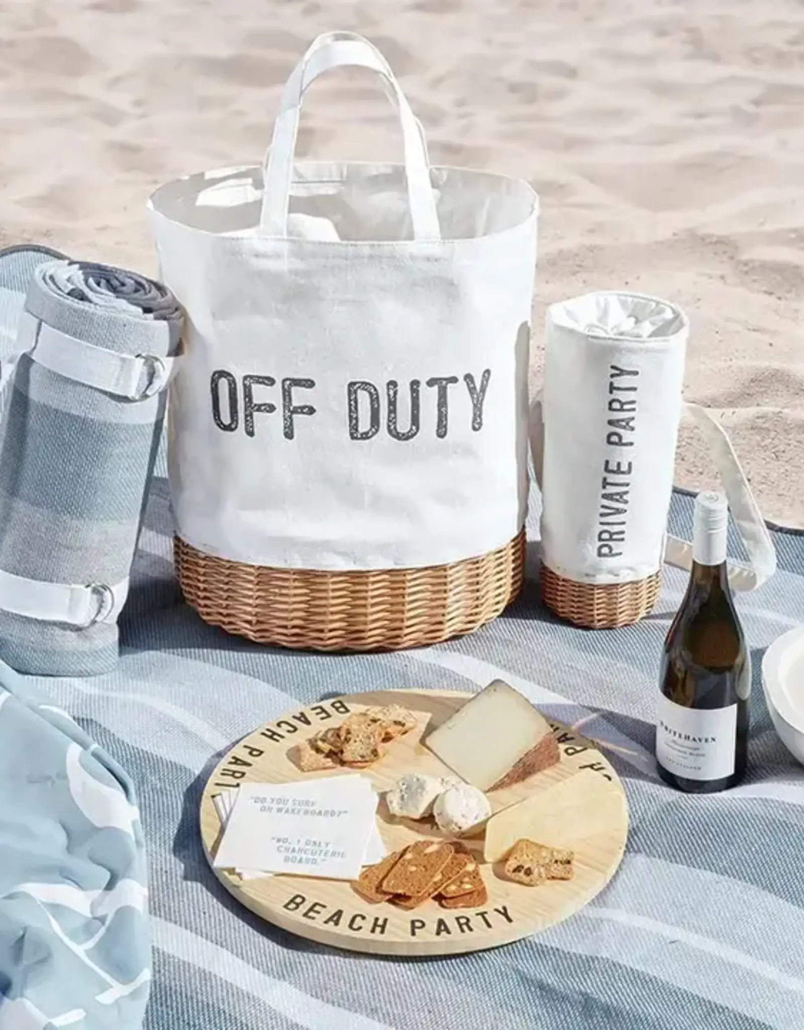 Santa Barbara Design Studio Face to Face Picnic Blanket- Grey White Blue