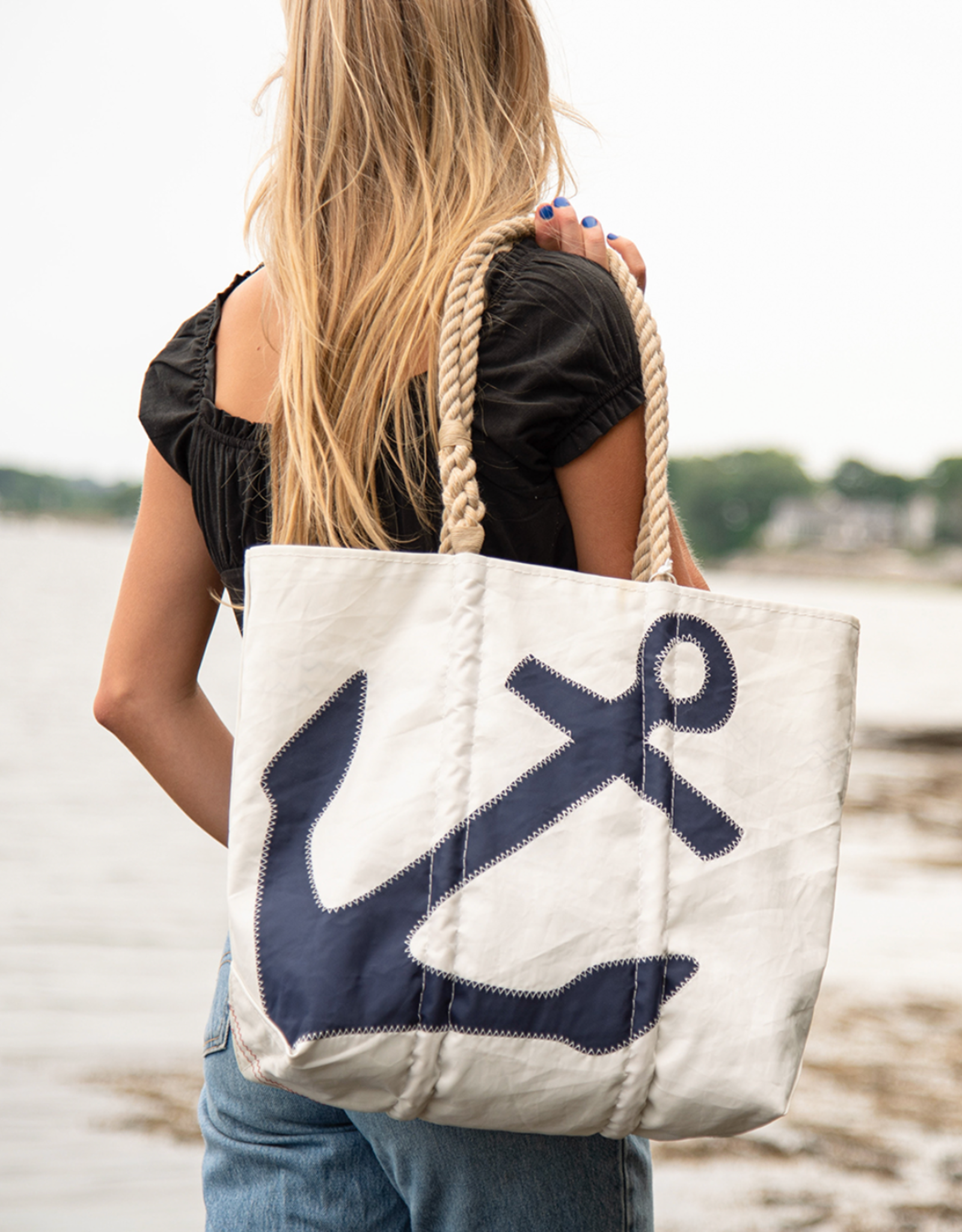 Sea Bags Medium Tote Navy Anchor on White