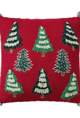Christmas Trees Pillow w/ Pom Poms