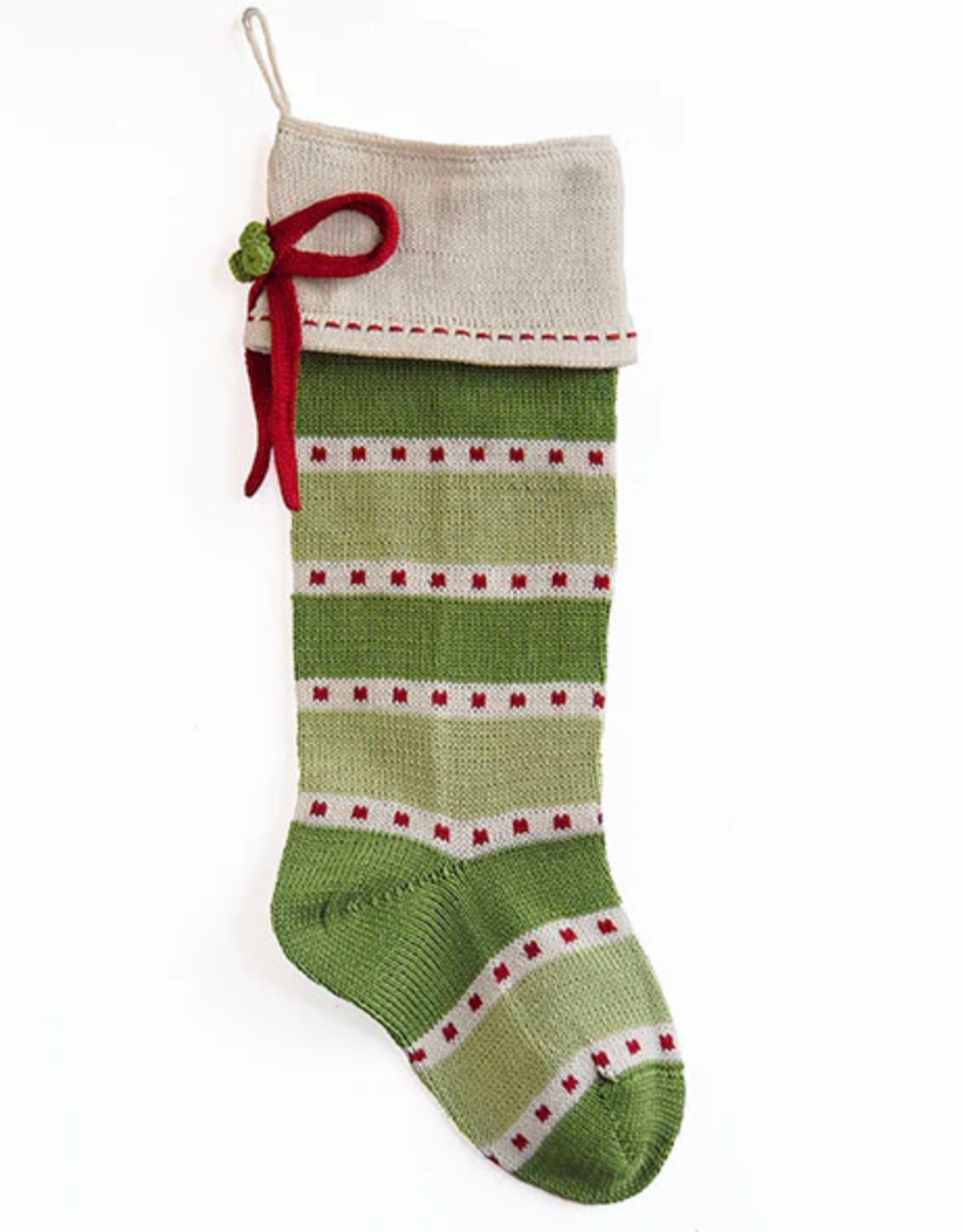 Melange Green Stripe w/bow Stocking