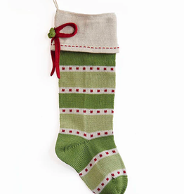 Melange Green Stripe w/bow Stocking