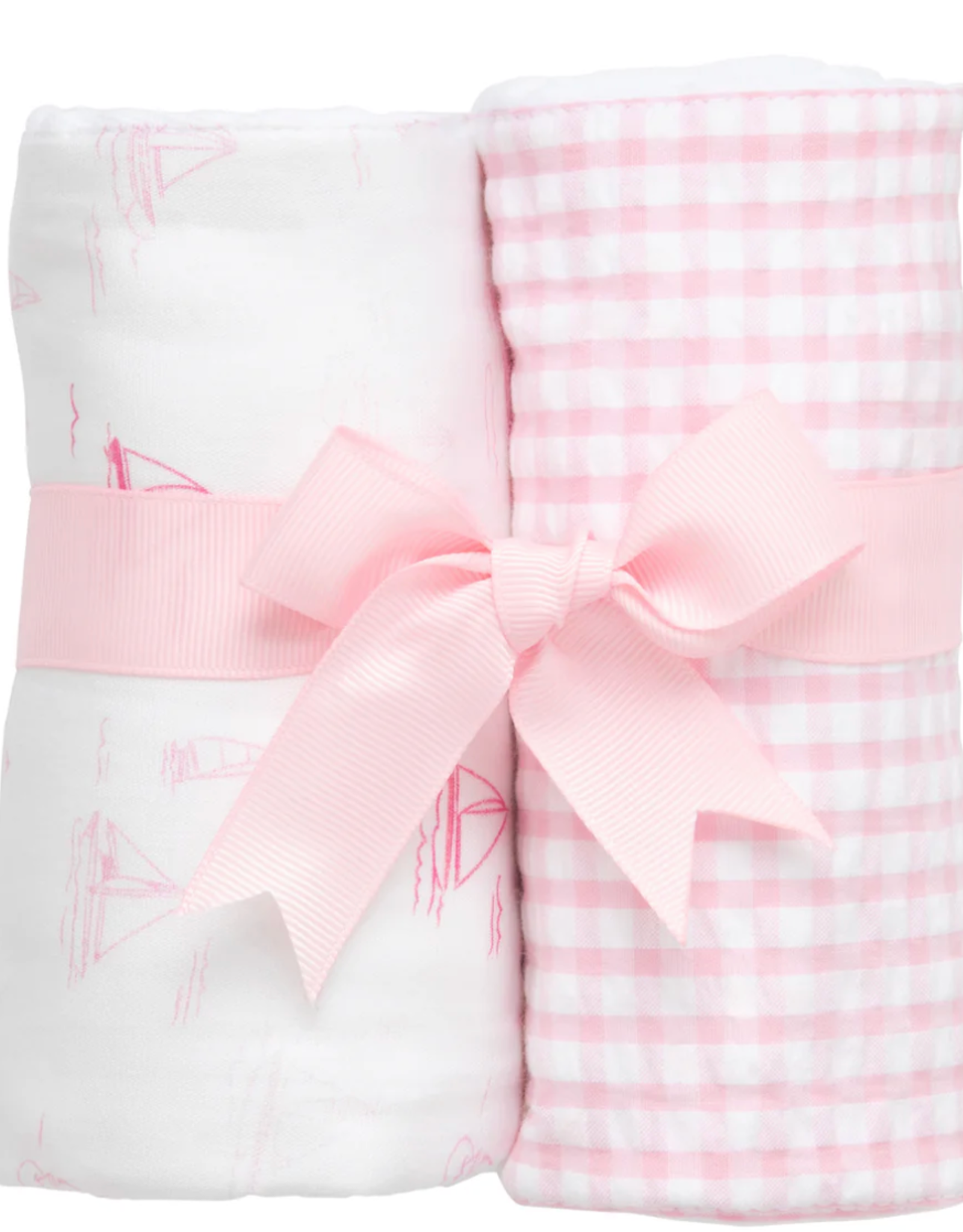 Three Marthas Set of 2 Burps Sailboat Pink