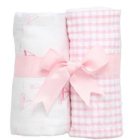 Three Marthas Set of 2 Burps Sailboat Pink