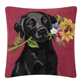 Floral Black Lab Pillow