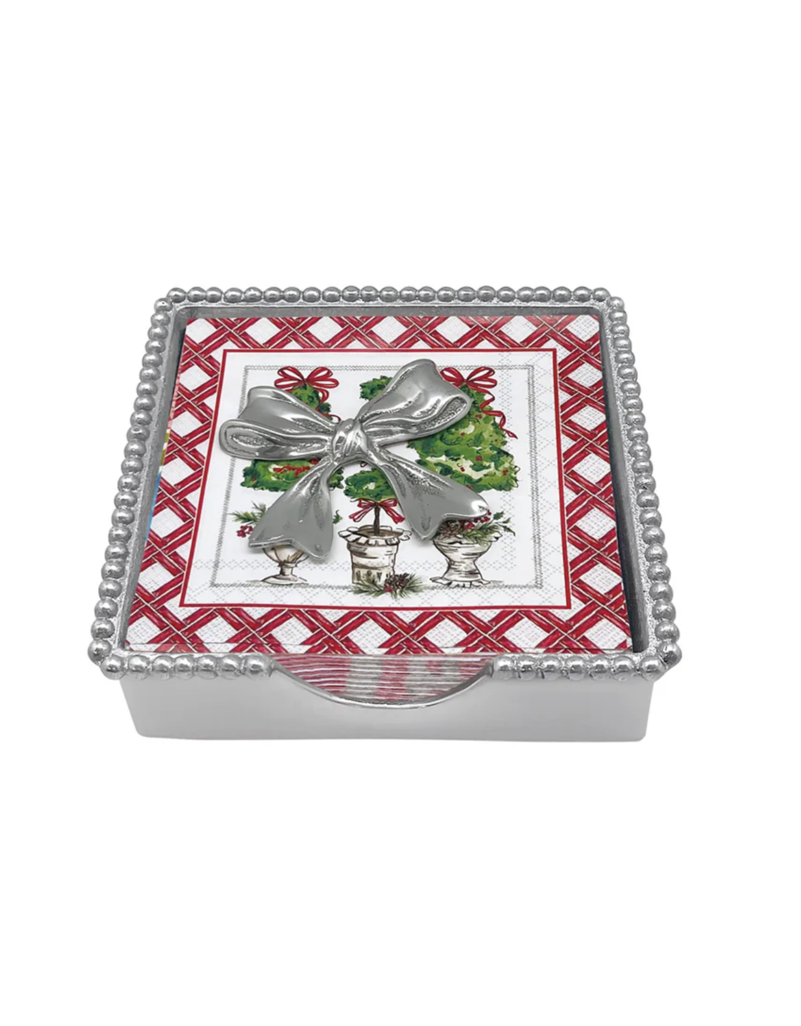 Mariposa Christmas Topiary Bow Beaded Napkin Box
