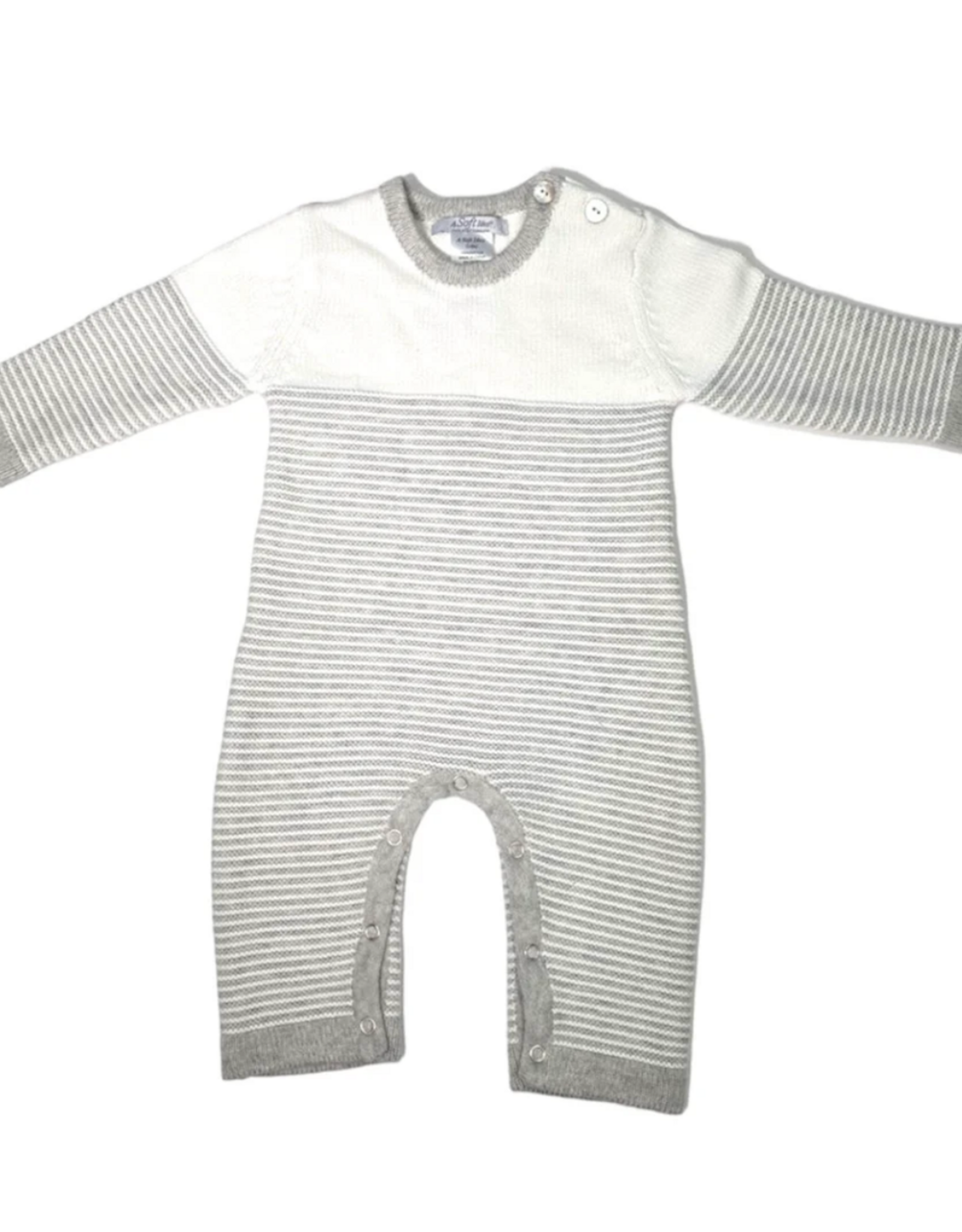 A Soft Idea Seed Stitch Striped Cotton L/S Onesie Heather Grey