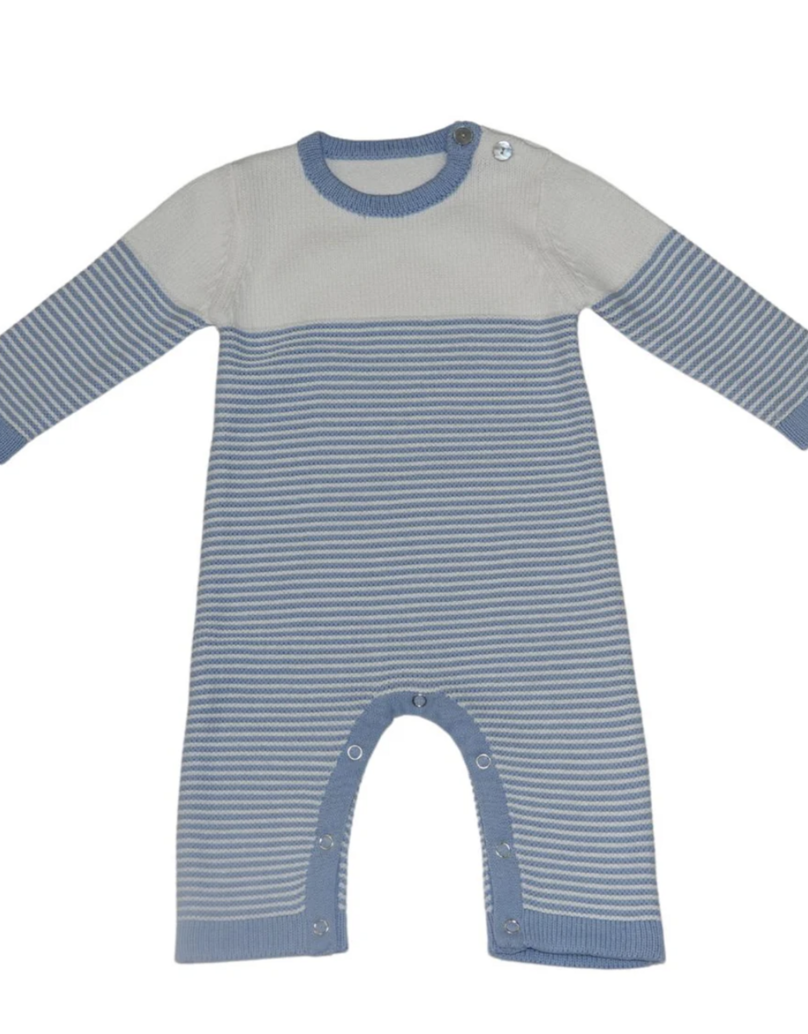 A Soft Idea Seed Stitch Striped Cotton L/S Onesie Blue