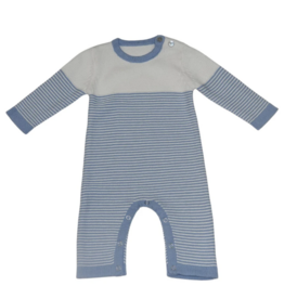 A Soft Idea Seed Stitch Striped Cotton L/S Onesie Blue