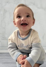 A Soft Idea Seed Stitch Striped Cotton L/S Onesie Blue