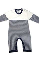 A Soft Idea Seed Stitch Striped Cotton L/S Onesie Navy