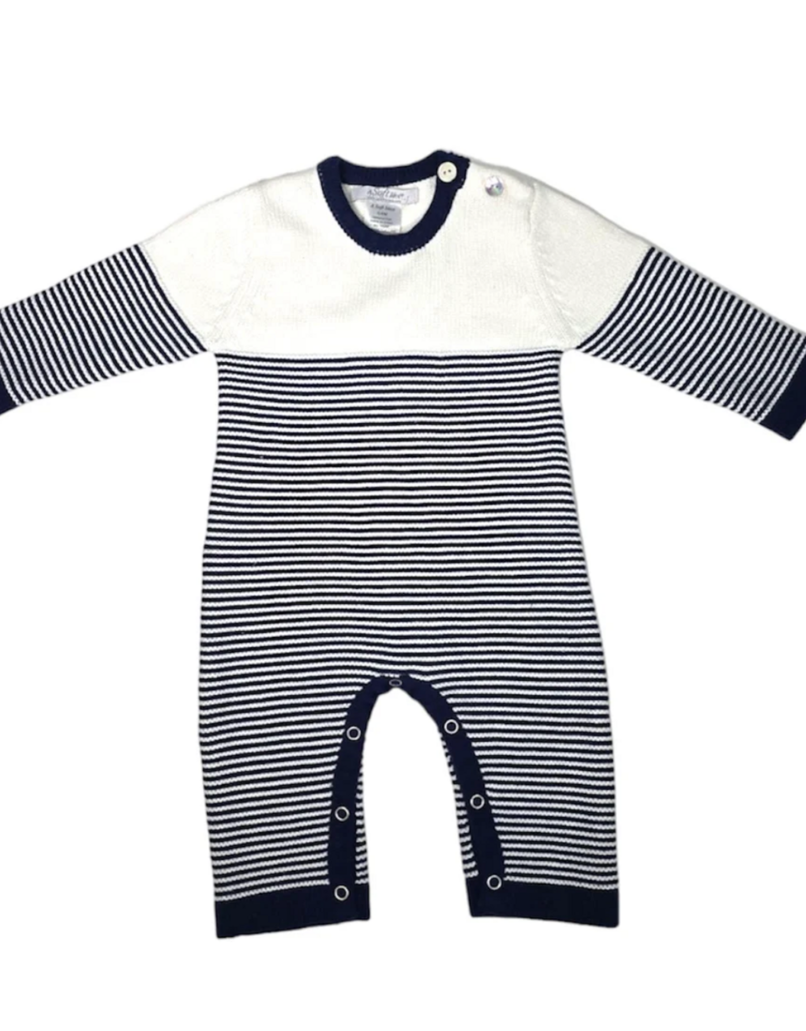 A Soft Idea Seed Stitch Striped Cotton L/S Onesie Navy