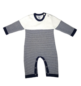 A Soft Idea Seed Stitch Striped Cotton L/S Onesie Navy