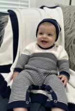 A Soft Idea Seed Stitch Striped Cotton L/S Onesie Navy