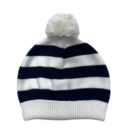 A Soft Idea Navy Striped Hat/pompom