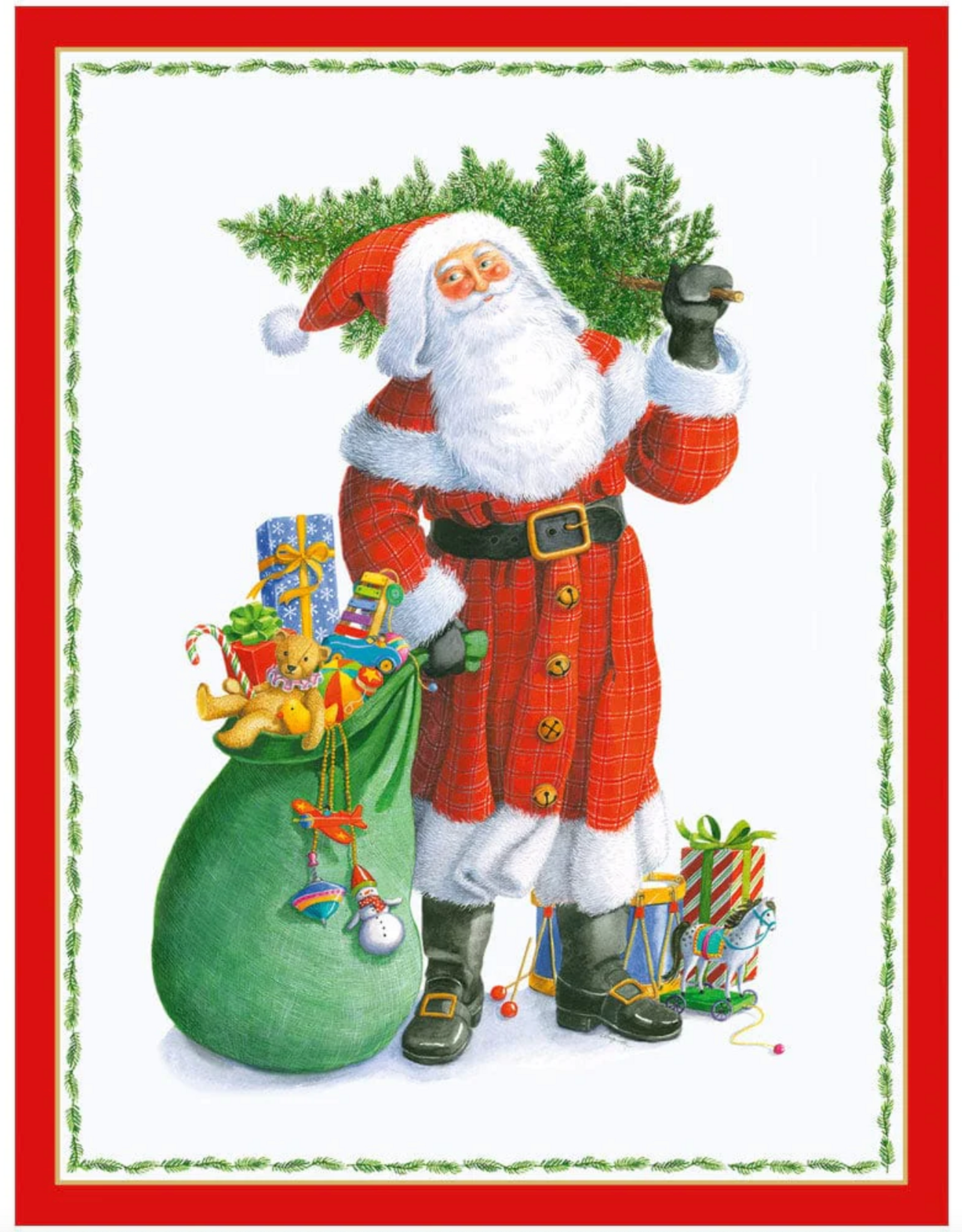 Caspari Santa Carrying Tree Boxed Christmas Cards