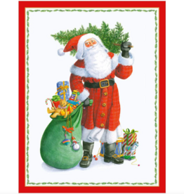 Caspari Santa Carrying Tree Boxed Christmas Cards