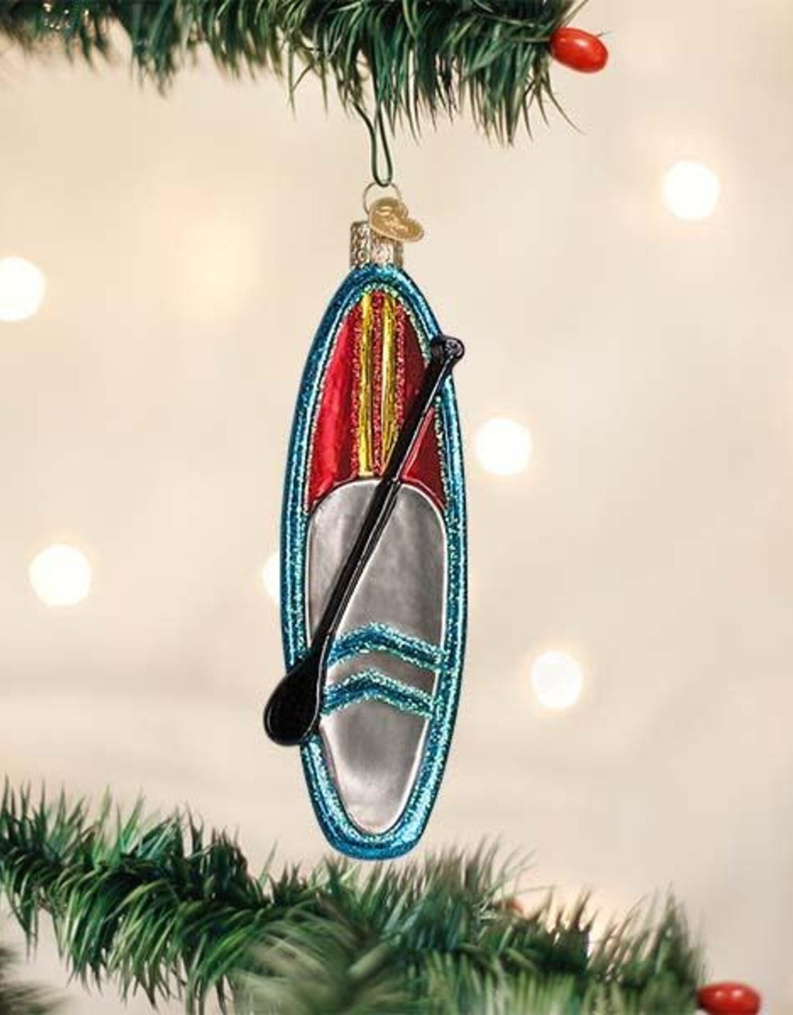 Old World Christmas Blue Stand Up  Paddle Board Ornament