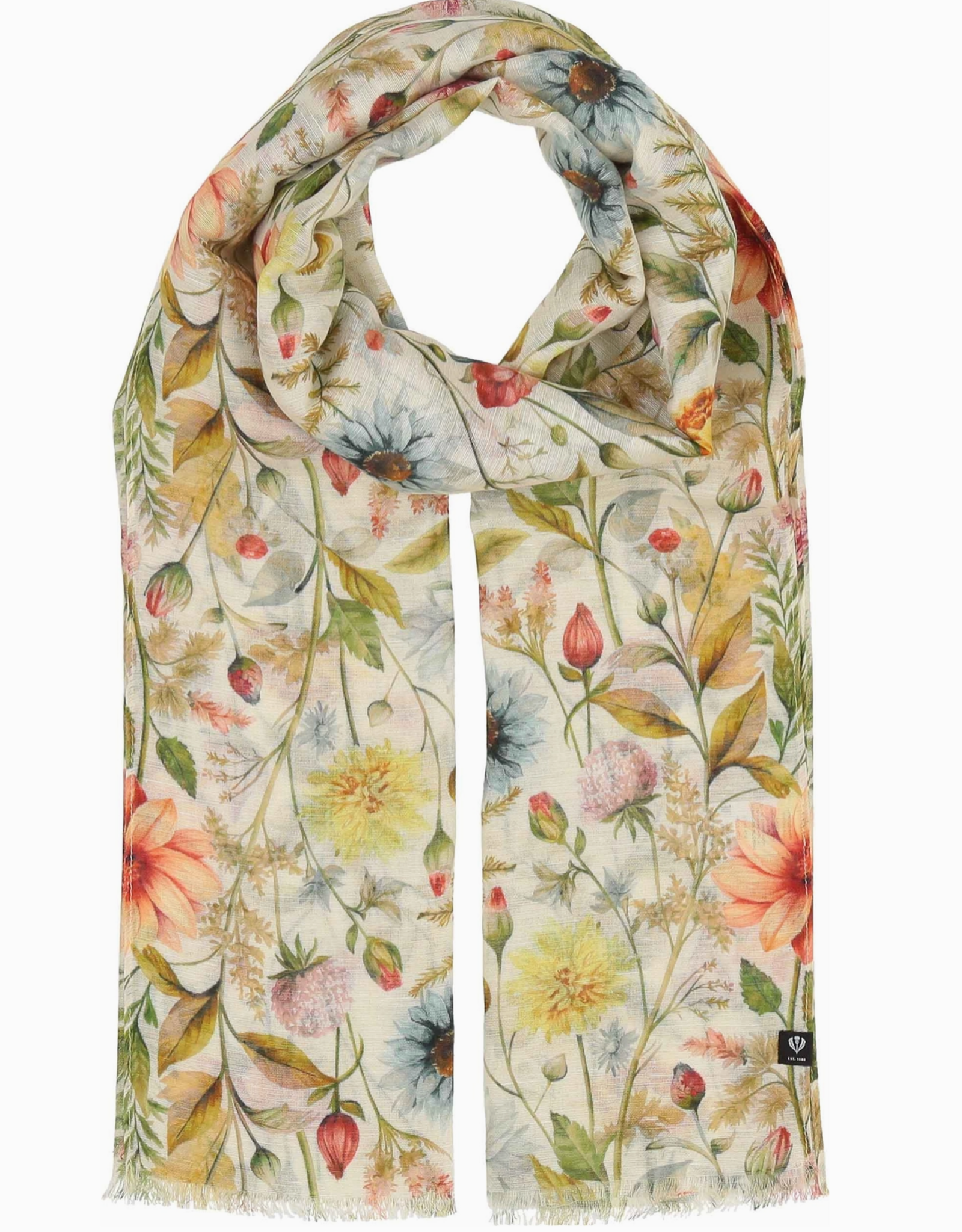Fraas Vintage Floral Hemp Cotton Scarf | Butter Cream