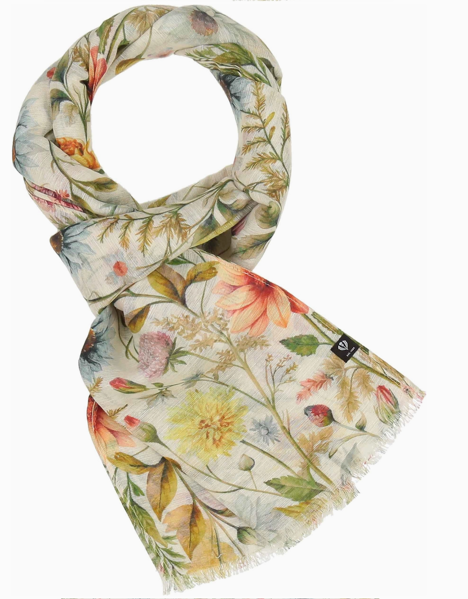 Fraas Vintage Floral Hemp Cotton Scarf | Butter Cream