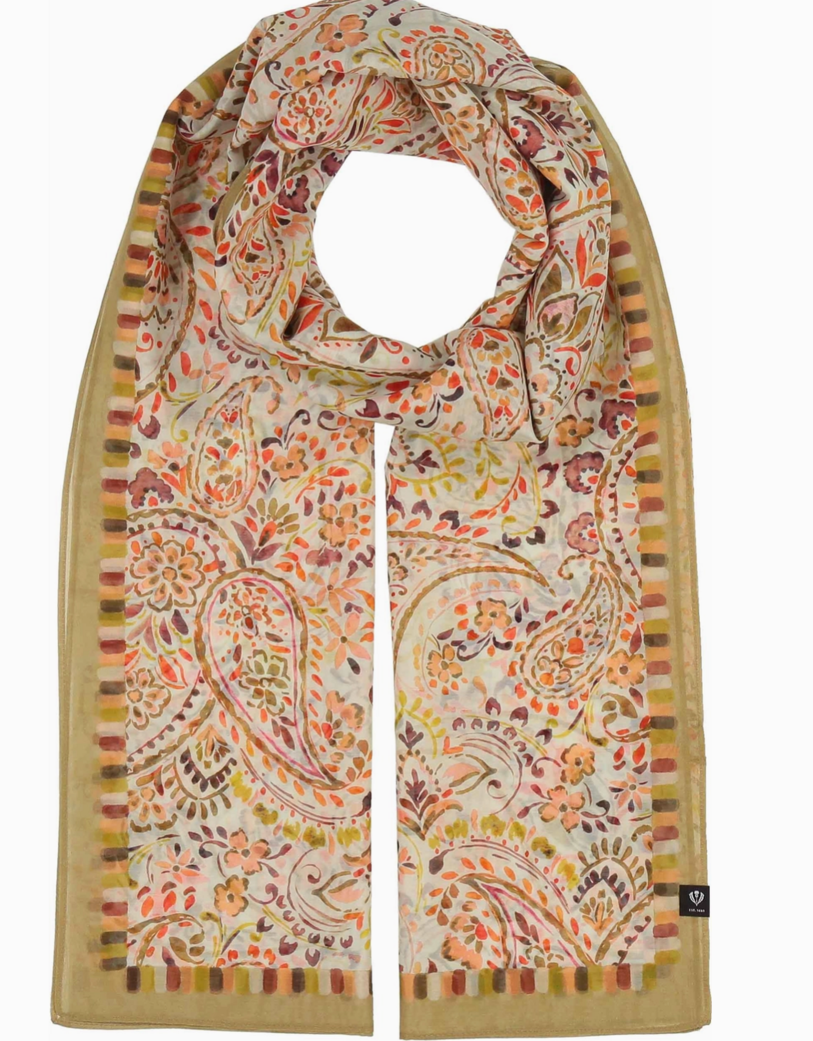 Fraas Ornamental Paisley Cotton Silk Wrap | Olive