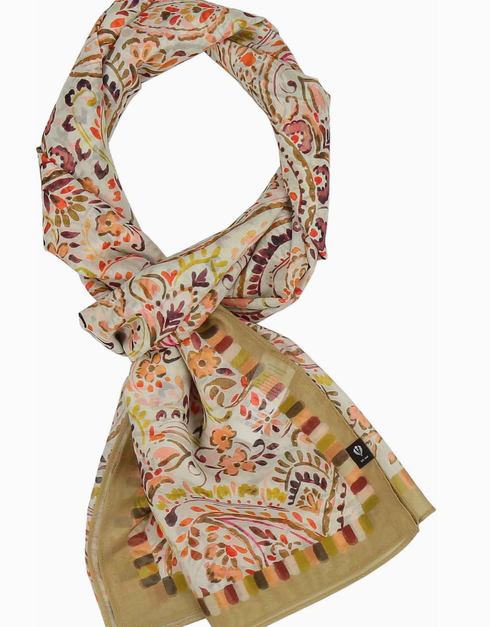 Fraas Ornamental Paisley Cotton Silk Wrap | Olive