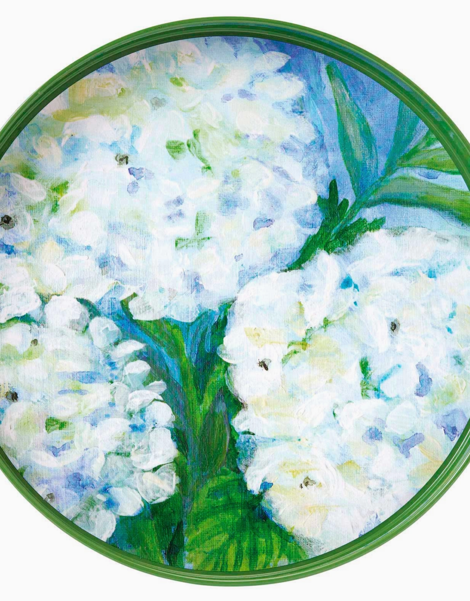 Rockflowerpaper White Hydrangeas Round Laquer Serving Tray |