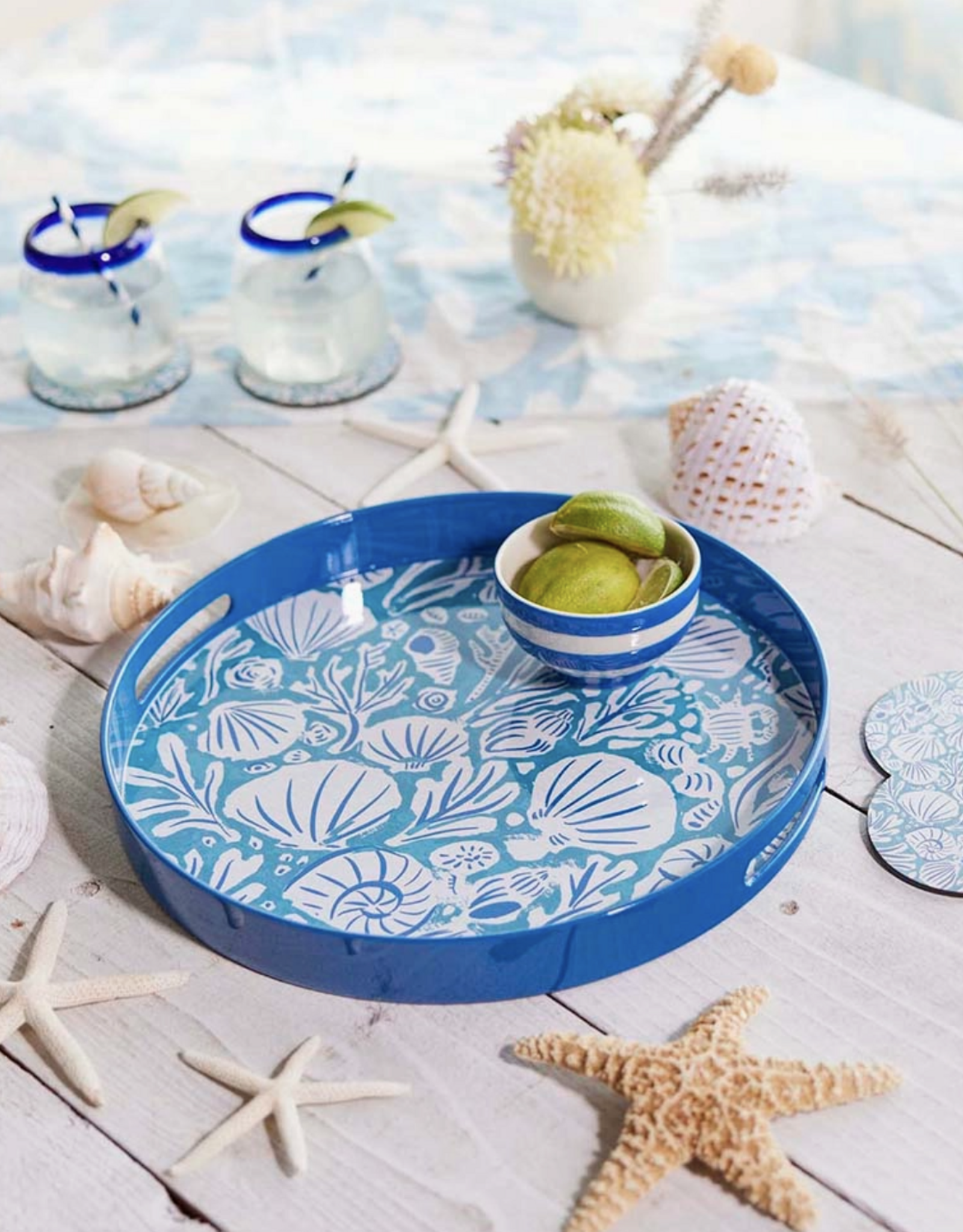 Rockflowerpaper Sea Life Round Lacquer Serving Tray
