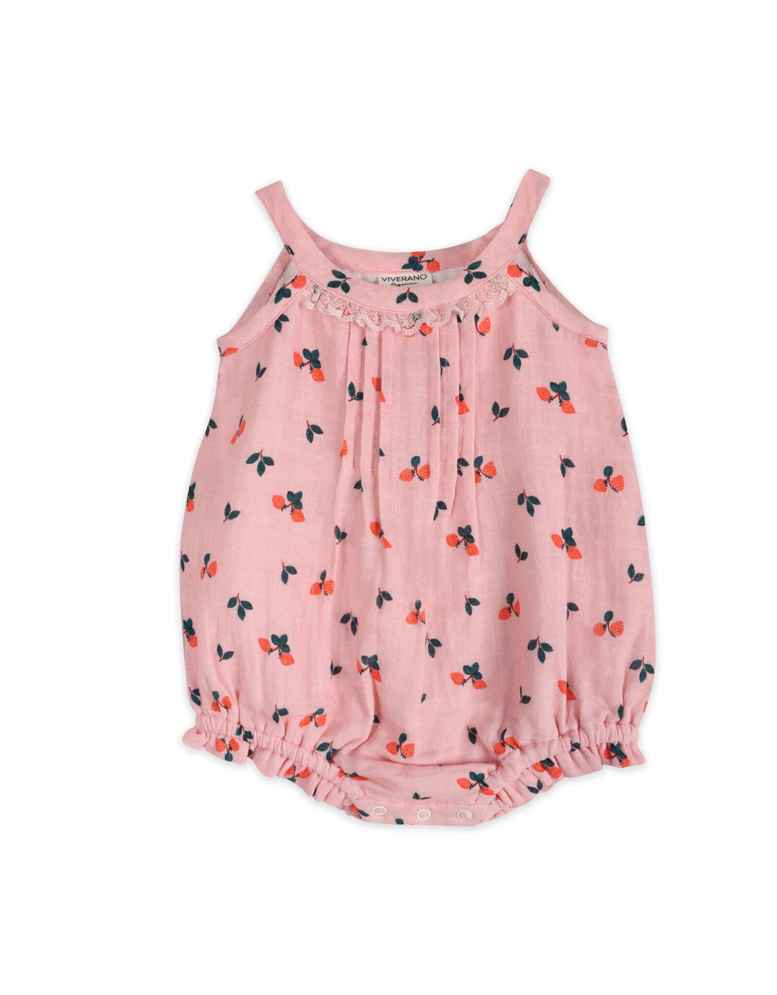 Viverano Organics Strawberry Baby Romper + Headband (Organic Muslin)
