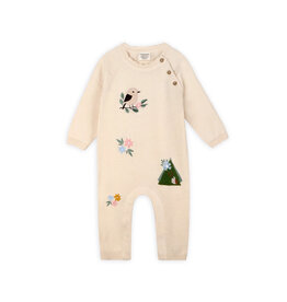 Viverano Organics Bird & Floral Embroidered Baby Knit Jumpsuit (Organic Cotton)